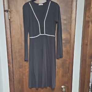 Tea n Rose Black Long Sleeve Dress with White Braided Accents
